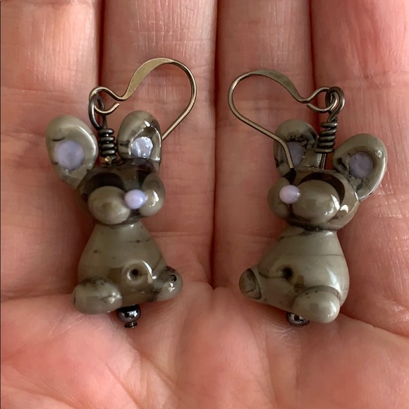 Blown Glass Bunny Earrings - Picture 1 of 2